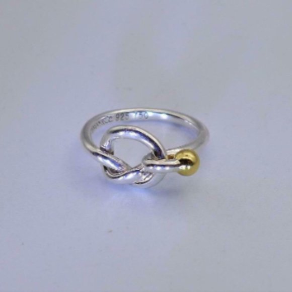 Romantic Tiffany & Co. Sterling Silver and 18K Gold Love Knot Ring Size 6 - Picture 1 of 4